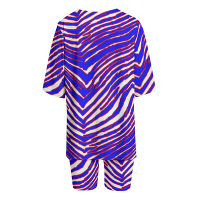 Conjunto de camiseta de fútbol americano de la NFL Buffalo Bills con estampado de cebra Zubaz para mujer con manga corta
