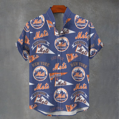New York Mets Stand Collar Shirt in 110GSM Imitation Flax for Ultimate Comfort and Style