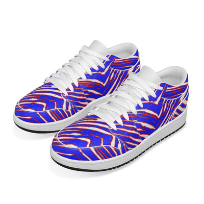 Zapatos de fútbol americano de la NFL Buffalo Bills Zubaz con estampado de cebra y costuras de cuero Low State