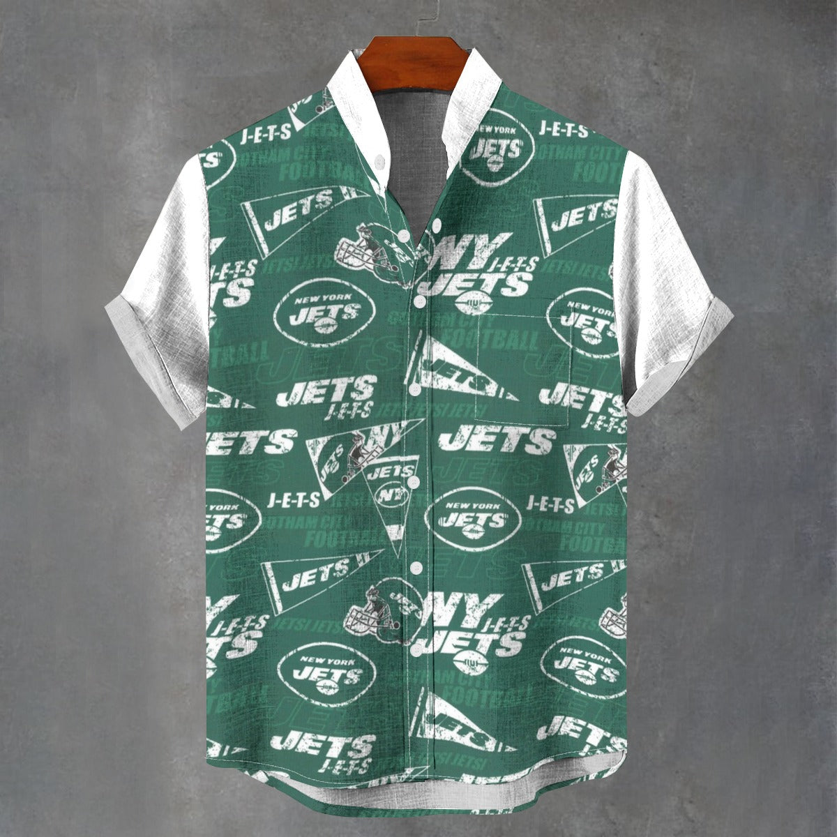 New York Jets Stand Collar Shirt|110GSM Imitation Flax