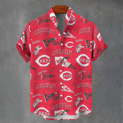 Cincinnati Reds Stand Collar Shirt in 110GSM Imitation Flax for Ultimate Comfort and Style