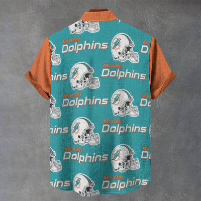 Miami Dolphins Stand Collar Shirt|110GSM Imitation Flax