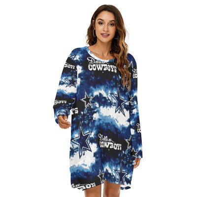 Nfl Football Dallas Cowboys tie dye  Women's Loose Crew Neck Dress