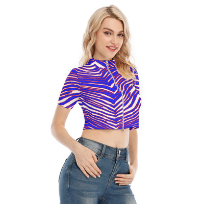 Camiseta de manga corta para mujer con estampado de cebra de los Buffalo Bills de la NFL con cremallera bidireccional