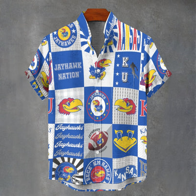 University of Kansas - Jayhawks Stand Collar Shirt|110GSM Imitation Flax