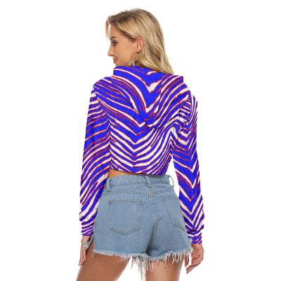 Sudadera corta con capucha y rayas de cebra de los Buffalo Bills de la NFL para mujer | Terciopelo