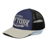 Gorra de camionero unisex color crema azul marino Bronx New York con media malla negra