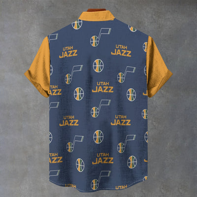 Utah Jazz Stand Collar Shirt|110GSM Imitation Flax - Jacketon