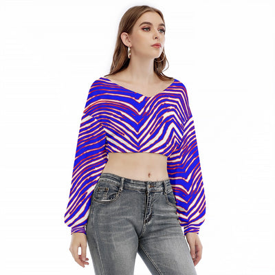 Sudadera corta de manga larga con cuello en V para mujer con estampado de cebra de los Buffalo Bills de la NFL