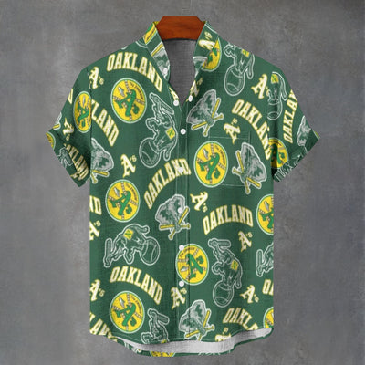 Oakland Athletics Stand Collar Shirt in Imitation Flax for Ultimate Comfort and Style