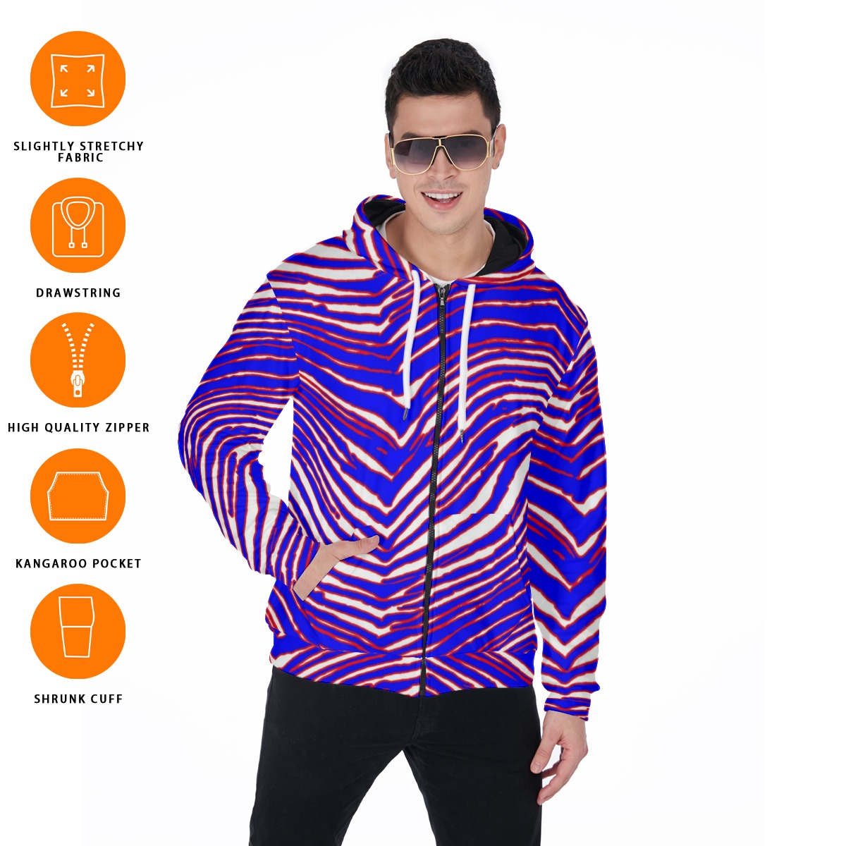 Sudadera con capucha y bolsillo con estampado de cebra de los Buffalo Bills de la NFL