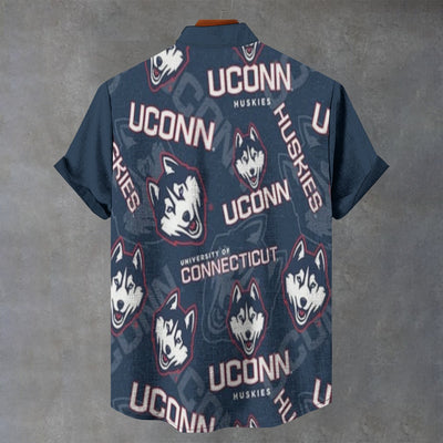 University of Connecticut - Huskies Stand Collar Shirt|110GSM Imitation Flax