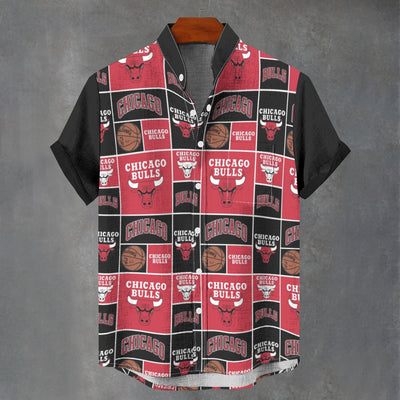 Chicago Bulls Nba BAsketball Stand Collar Shirt|110GSM Imitation Flax