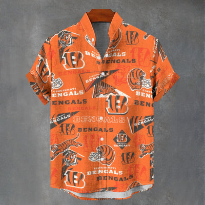 Cincinnati Bengals Stand Collar Shirt|110GSM Imitation Flax
