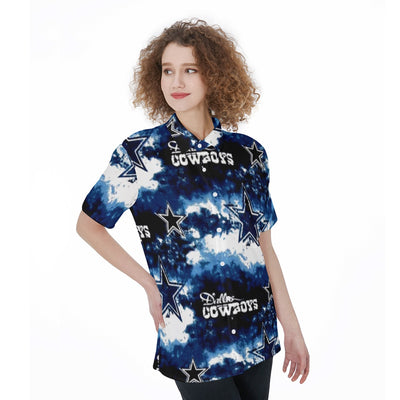 Camiseta de manga corta con estampado tie dye de los Dallas Cowboys de fútbol americano de la NFL para mujer con bolsillo