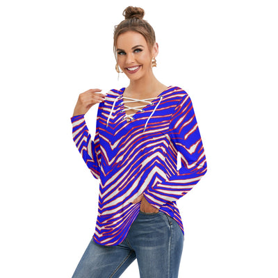 Sudadera de manga larga con cuello anudado para mujer con estampado de cebra de los Buffalo Bills de la NFL