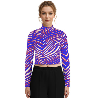 Camiseta de cuello alto para mujer con estampado de cebra de los Buffalo Bills de la NFL y manga larga