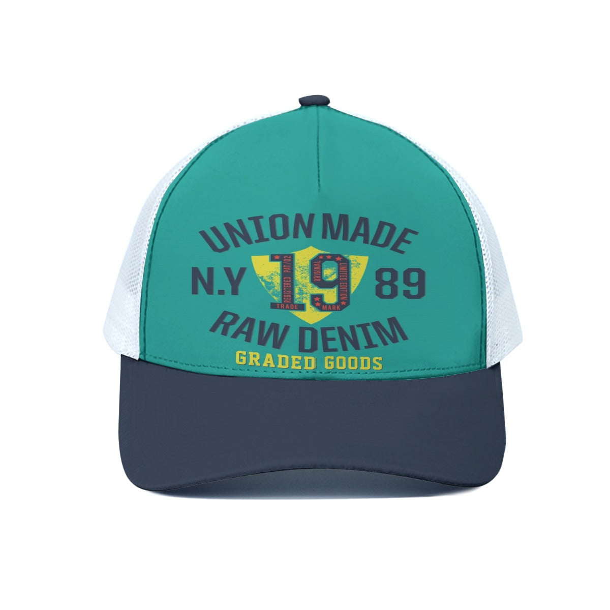 Vintage Union Denim green yelow navy Trucker Hat With White Half-mesh - Jacketon