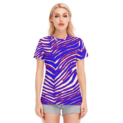 Camiseta de cuello redondo para mujer con estampado de cebra de los Buffalo Bills de la NFL | Algodón de 190 g/m²