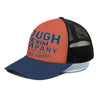 Gorra de camionero unisex de mezclilla rugosa naranja azul marino con media malla negra