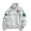 Chaqueta universitaria de cuero con bordado
