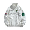 Chaqueta universitaria de cuero con bordado