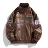 Chaqueta universitaria de cuero con bordado