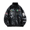 Chaqueta universitaria de cuero con bordado