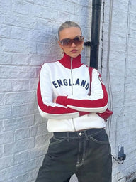 ENGLAND 2000s Y2K Aesthetic Vintage  Letter Embroidery Graphic  Zip Up Retro Grunge Goth Jacket Coat