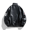 Chaqueta universitaria de cuero con bordado