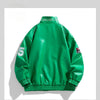 Chaqueta universitaria de cuero con bordado