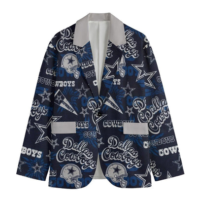Nfl Football Dallas Cowboys Casual Flat Lapel Collar Blazer | 245GSM Cotton - Jacketon