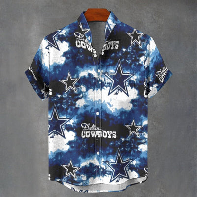 Nfl Football Dallas Cowboys tie dye Men's Stand Collar Shirt|110GSM Imitation Flax - Jacketon