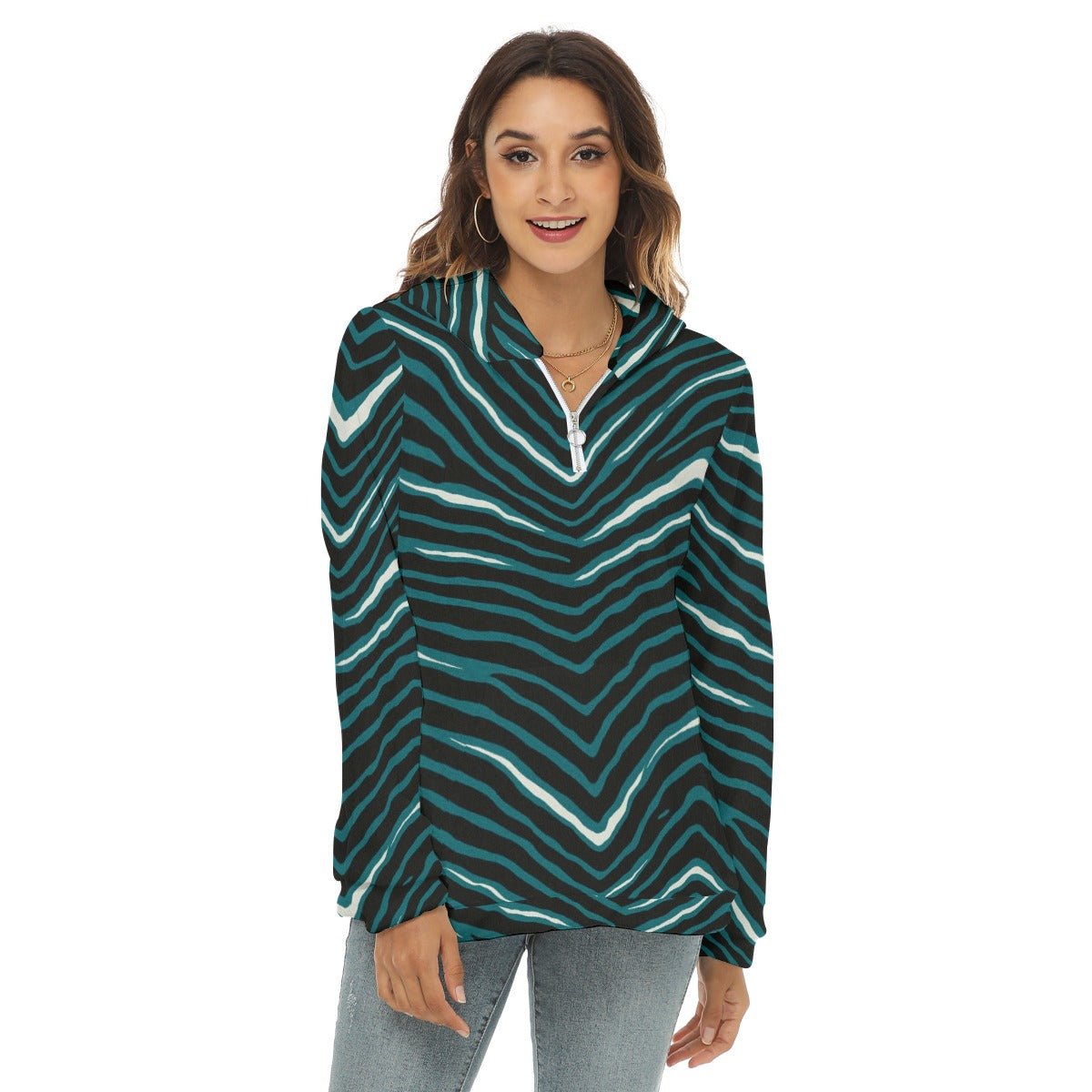 Nfl Football Philadelphia Eagles zebra stripe design  Women's Borg Fleece Hoodie With Half Zip - Jacketon
