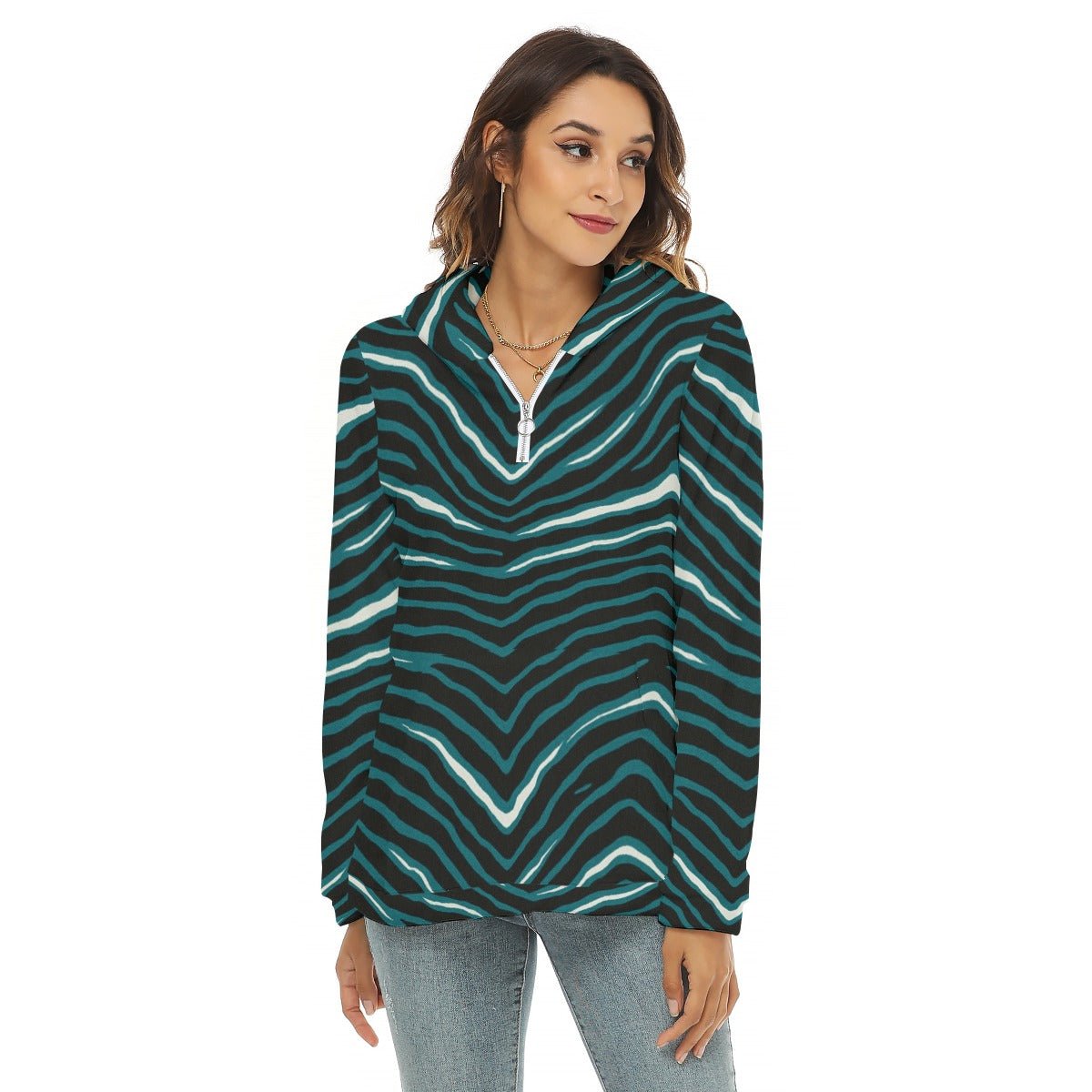 Nfl Football Philadelphia Eagles zebra stripe design  Women's Borg Fleece Hoodie With Half Zip - Jacketon