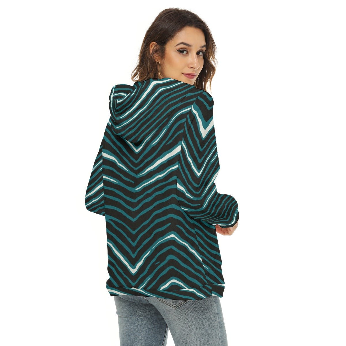 Nfl Football Philadelphia Eagles zebra stripe design  Women's Borg Fleece Hoodie With Half Zip - Jacketon