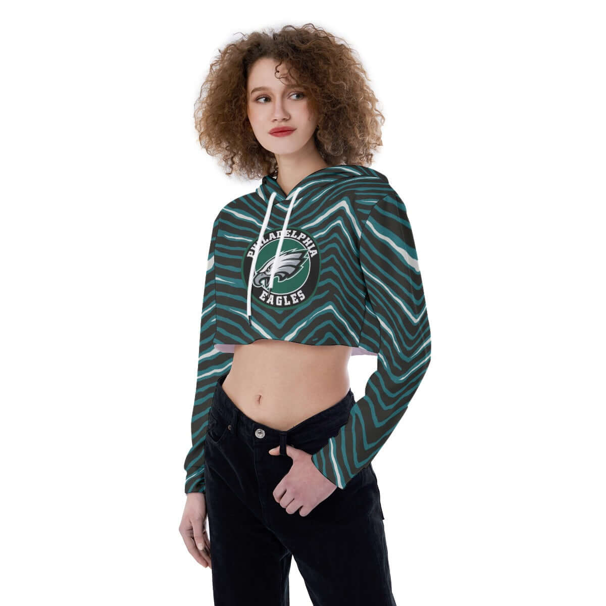 Nfl Football Philadelphia Eagles zebra stripe design  Women's Crop Top Hoodie - Jacketon