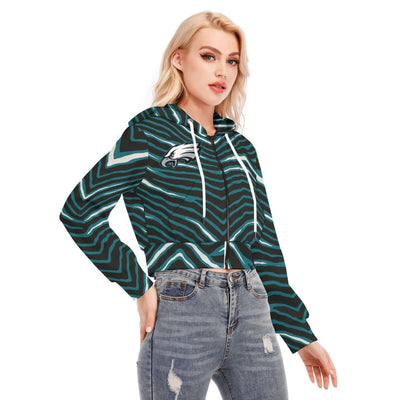 Nfl Football Philadelphia Eagles zebra stripe design  Women's Crop Top Hoodie With Zipper Closure - Jacketon