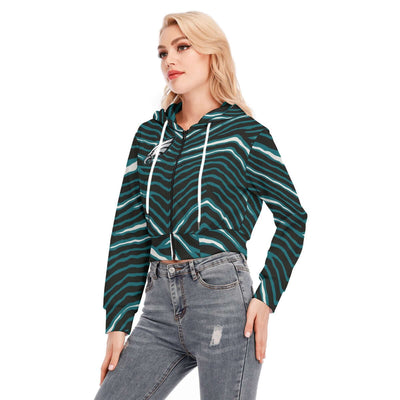 Nfl Football Philadelphia Eagles zebra stripe design  Women's Crop Top Hoodie With Zipper Closure - Jacketon