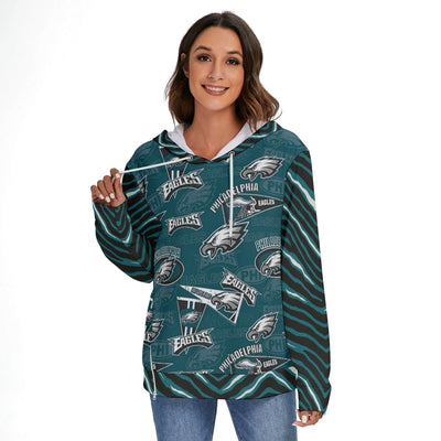 Nfl Football Philadelphia Eagles zebra stripe design  Women's Heavy Fleece Zip - on - the - Side Hoodie - Jacketon