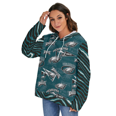 Nfl Football Philadelphia Eagles zebra stripe design  Women's Heavy Fleece Zip - on - the - Side Hoodie - Jacketon