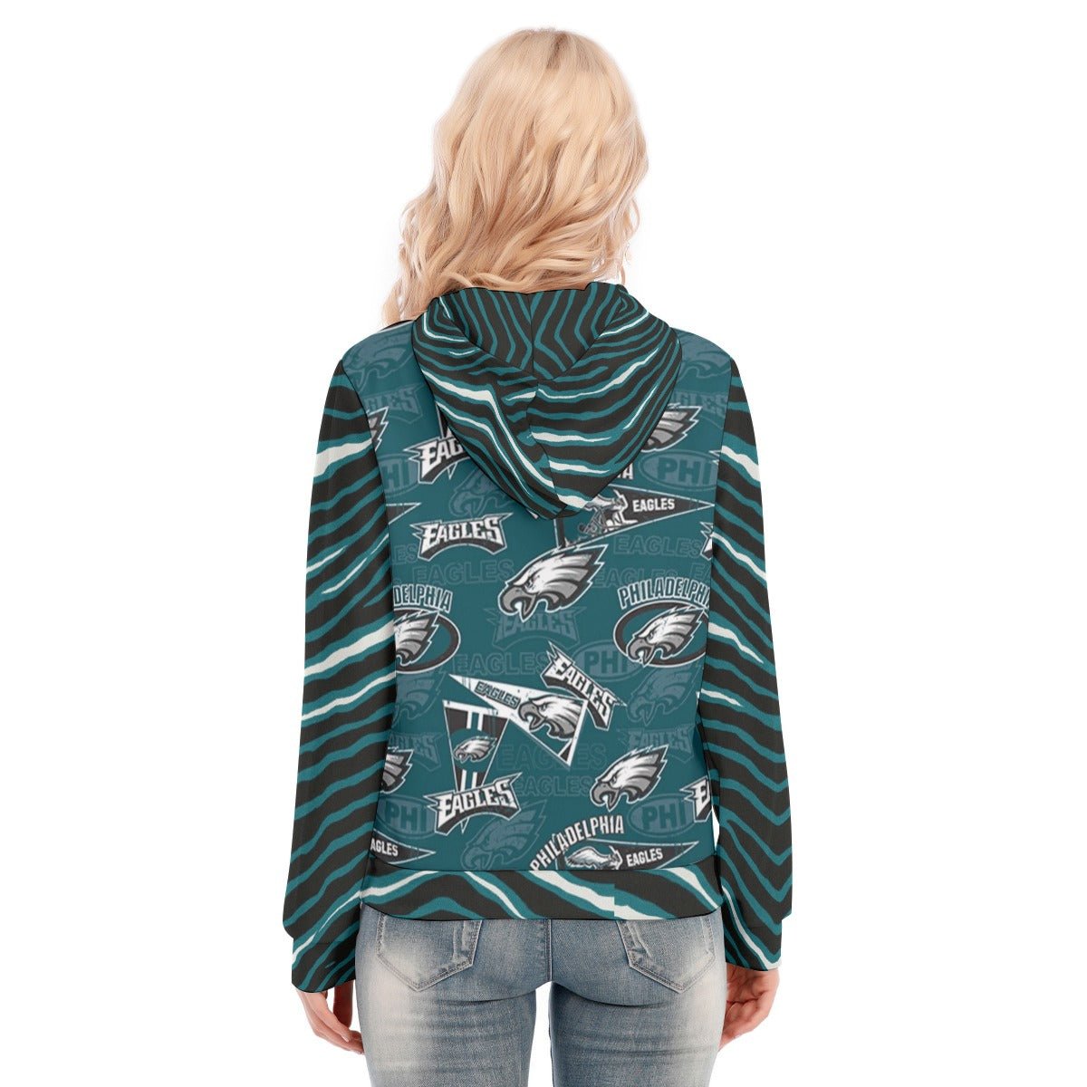 Nfl Football Philadelphia Eagles zebra stripe design  Women's Hoodie With Zipper - Jacketon
