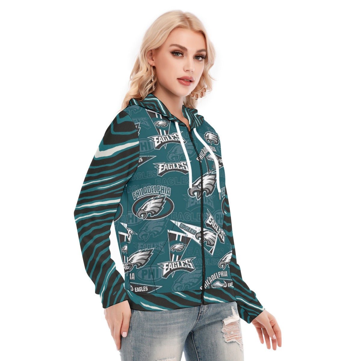 Nfl Football Philadelphia Eagles zebra stripe design  Women's Hoodie With Zipper - Jacketon