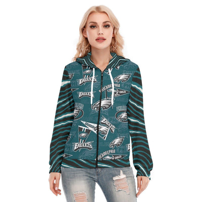 Nfl Football Philadelphia Eagles zebra stripe design  Women's Hoodie With Zipper - Jacketon