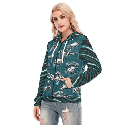 Nfl Football Philadelphia Eagles zebra stripe design  Women's Hoodie With Zipper - Jacketon