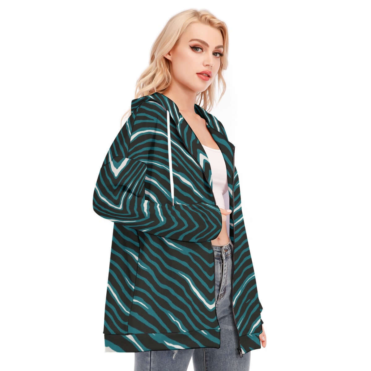 Nfl Football Philadelphia Eagles zebra stripe design  Women's Long Hoodie With Zipper Closure - Jacketon