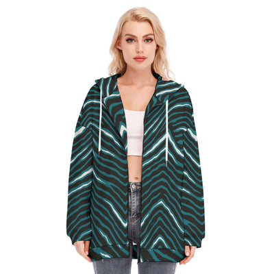 Nfl Football Philadelphia Eagles zebra stripe design  Women's Long Hoodie With Zipper Closure - Jacketon