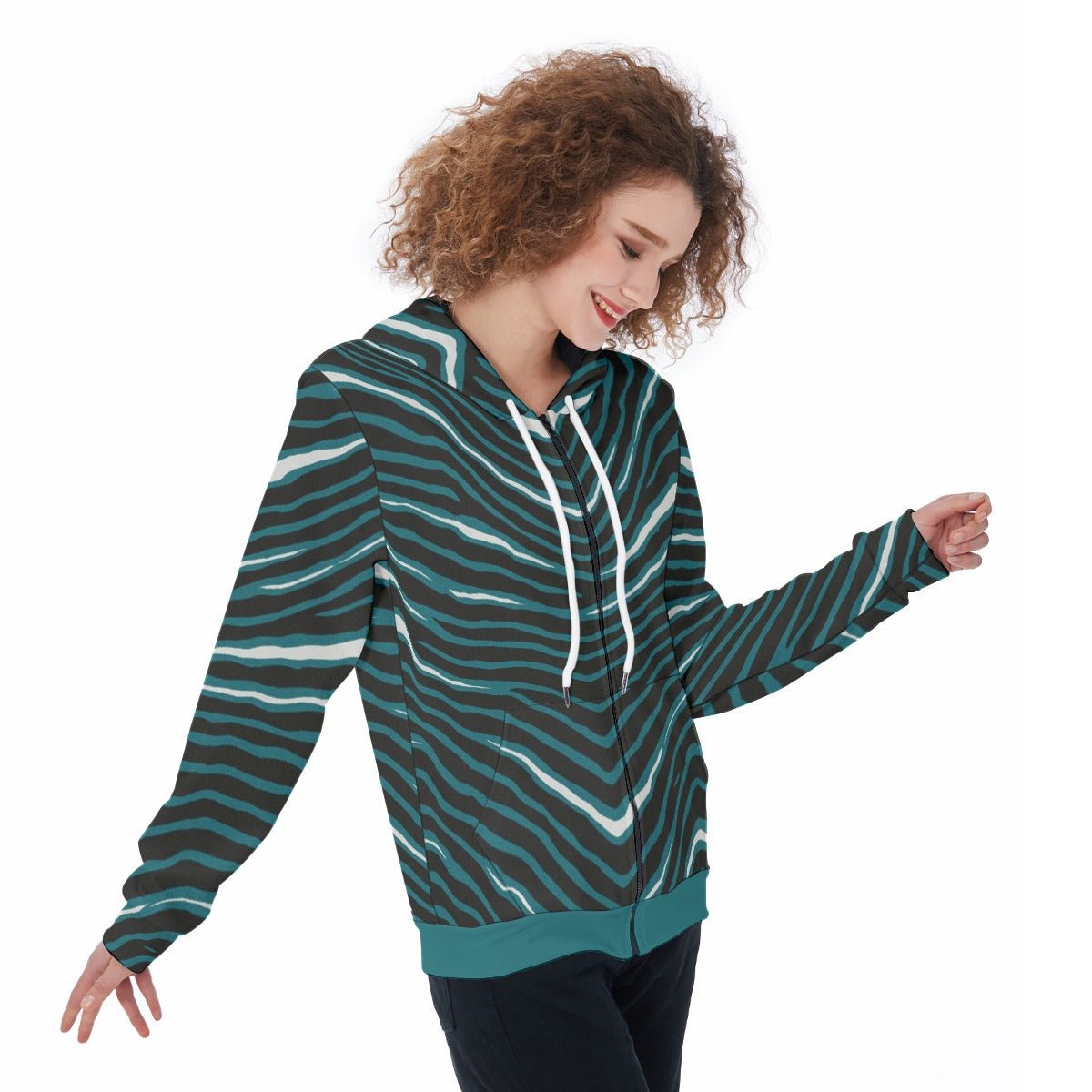 Nfl Football Philadelphia Eagles zebra stripe design Women's Zip Up Hoodie - Jacketon
