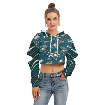 Nfl Football Philadelphia Eagles zebra stripe Women's Heavy Fleece Hoodie With Hollow Out Sleeve - Jacketon